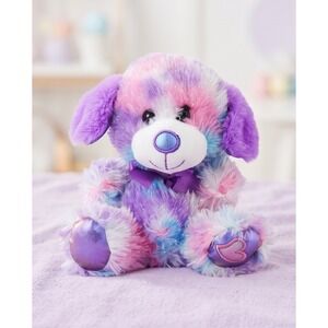 Plush Puppy Dog Stuffed Animal Purple Pink White‎ Blue Heart Accent Toy 7"